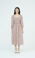 G-Magenta Long Sleeves Midi Silk Dress